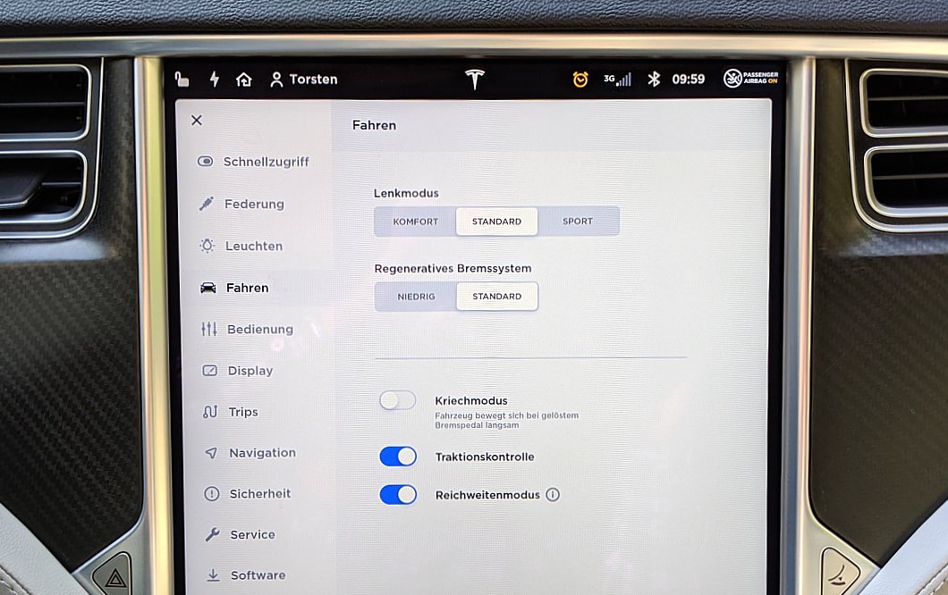 Fahrzeugmenü Tesla Model S